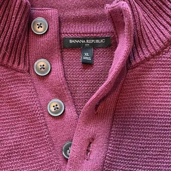 Men's Banana Republic Cotton 1/4 Button Red Sweater Size XL Used/Like New - Picture 3 of 6